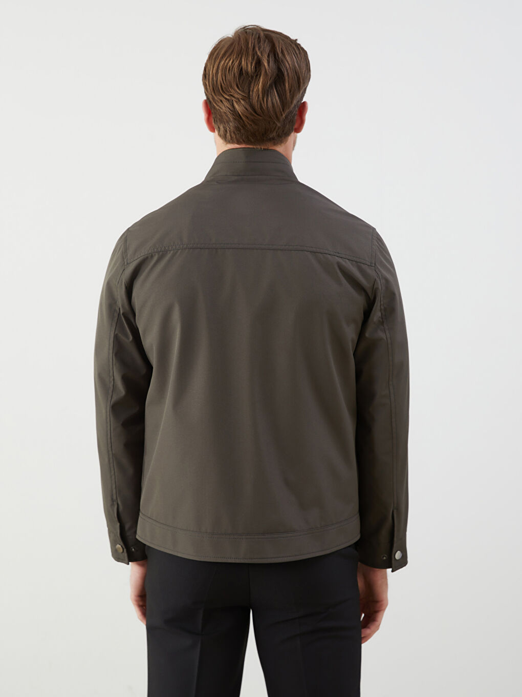 Haki Standart Kalıp Dik Yaka Erkek Mont-4