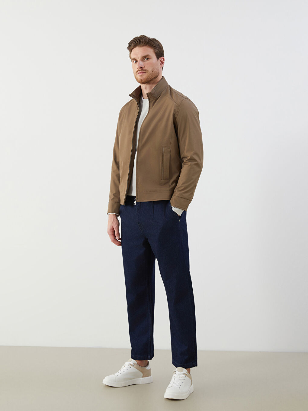 Haki Standart Kalıp Dik Yaka Erkek Mont-1