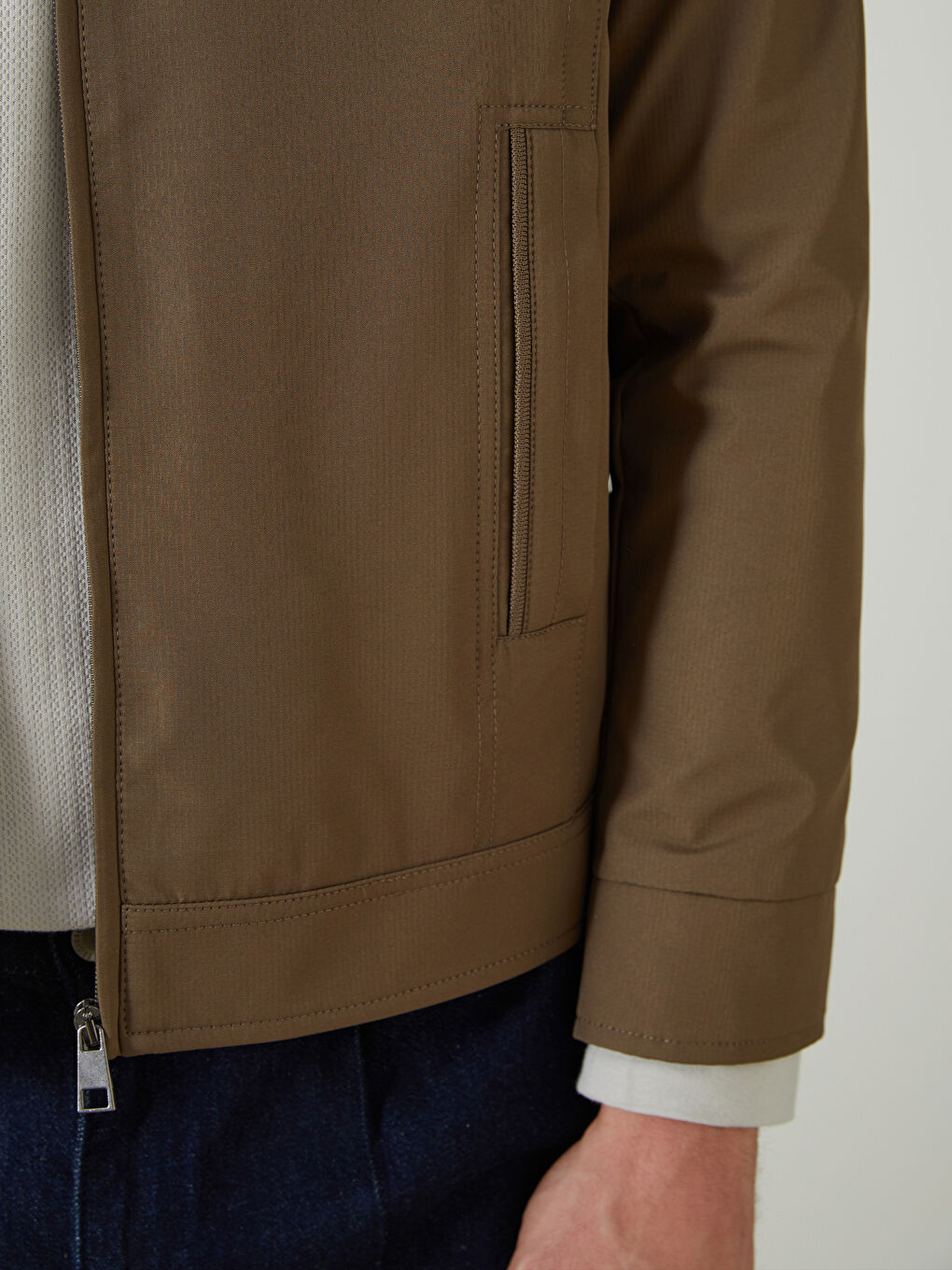 Haki Standart Kalıp Dik Yaka Erkek Mont-2