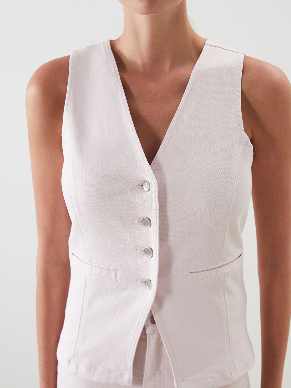 LCW Vision V Neck Women's Denim Waistcoat -S5PE24Z8-DMQ