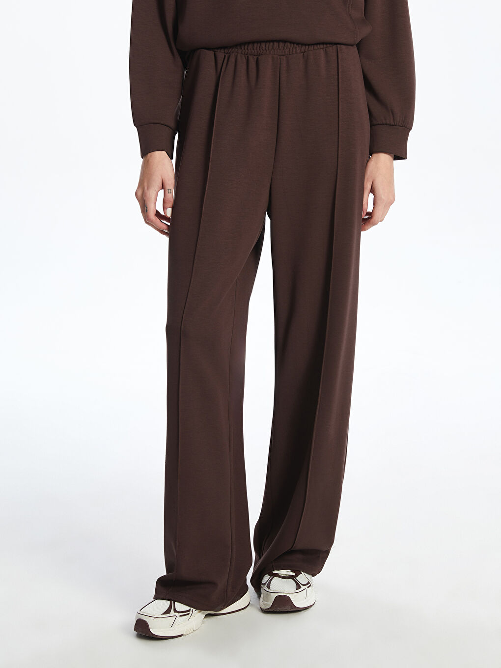 Kahverengi Beli Lastikli Kadın Eşofman Altı-1