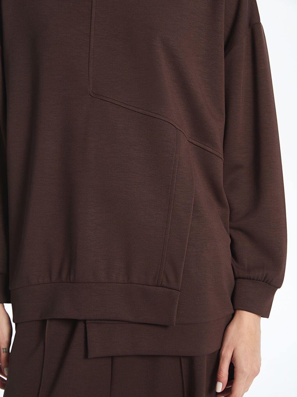 Kahverengi Bisiklet Yaka Kadın Sweatshirt-2