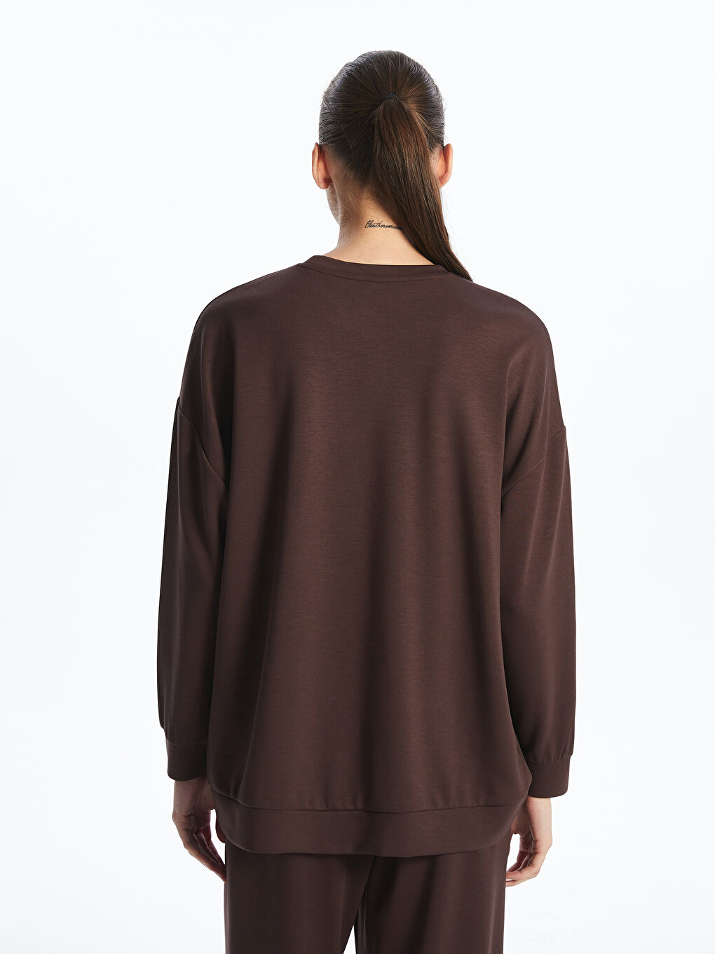 Kahverengi Bisiklet Yaka Kadın Sweatshirt-3