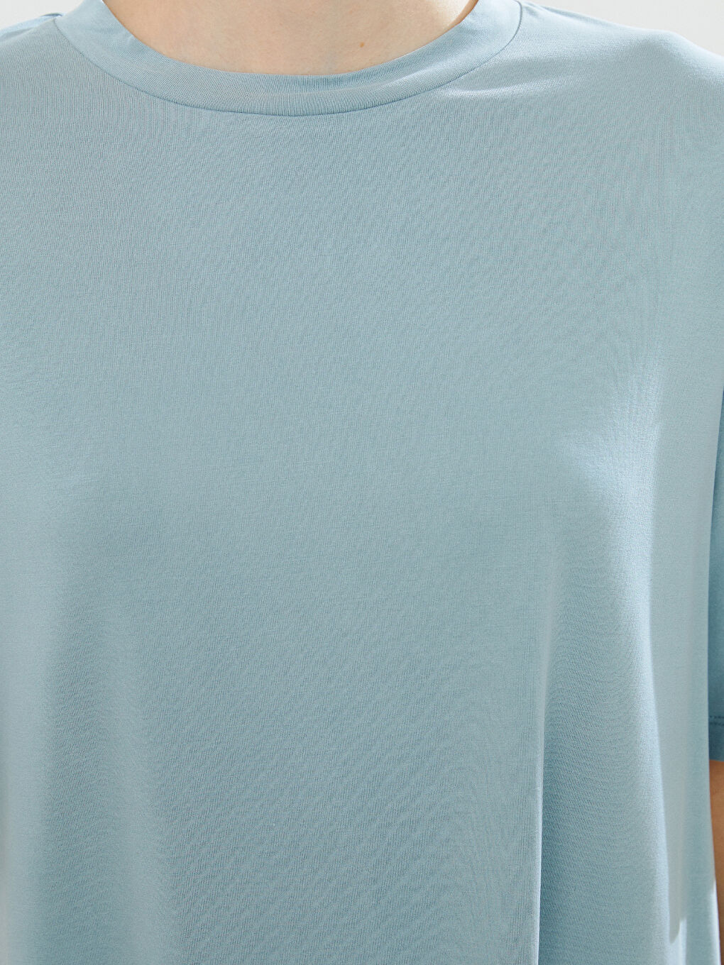 Mavi Bisiklet Yaka Modal Karışımlı Kadın Tişört-2