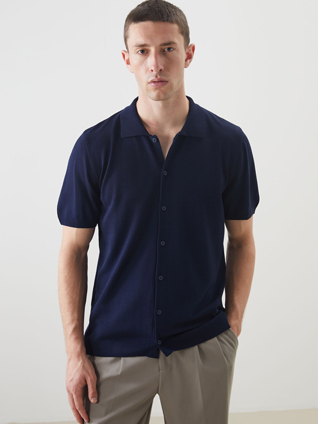 Standard Pattern Polo Collar Men's Knitwear Cardigan -S5PE42Z8-RFH