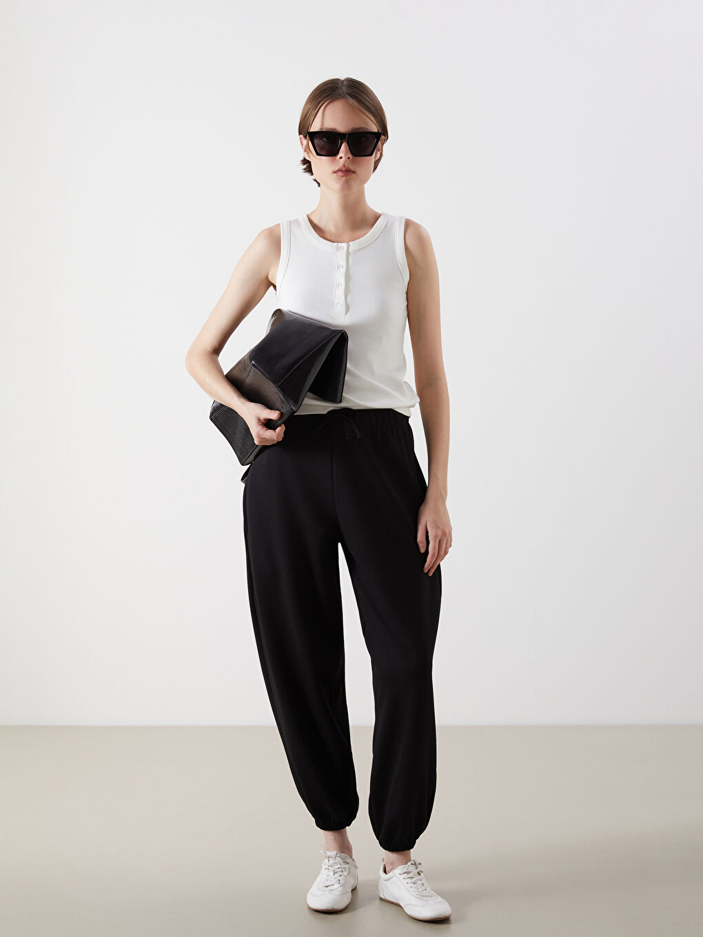 Siyah Beli Lastikli Kadın Jogger Eşofman Altı