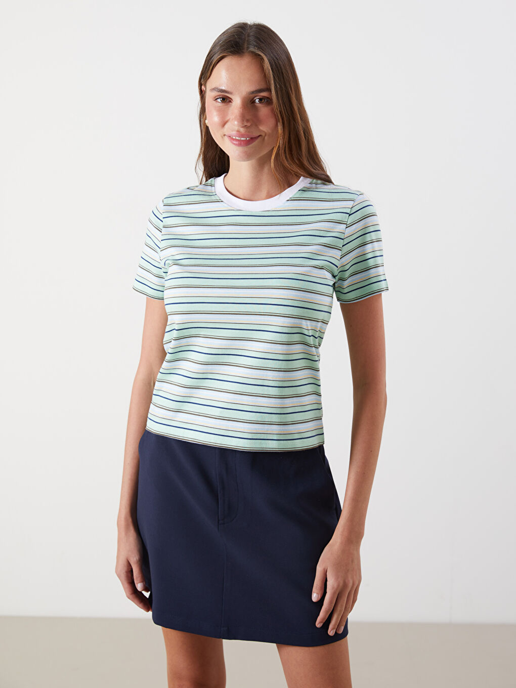 Crew Neck Striped Women's T-Shirt -S5PE46Z8-LRR