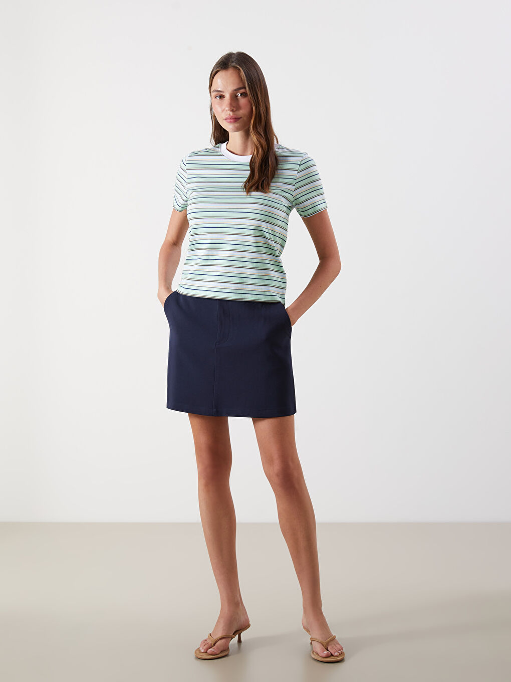Crew Neck Striped Women's T-Shirt -S5PE46Z8-LRR