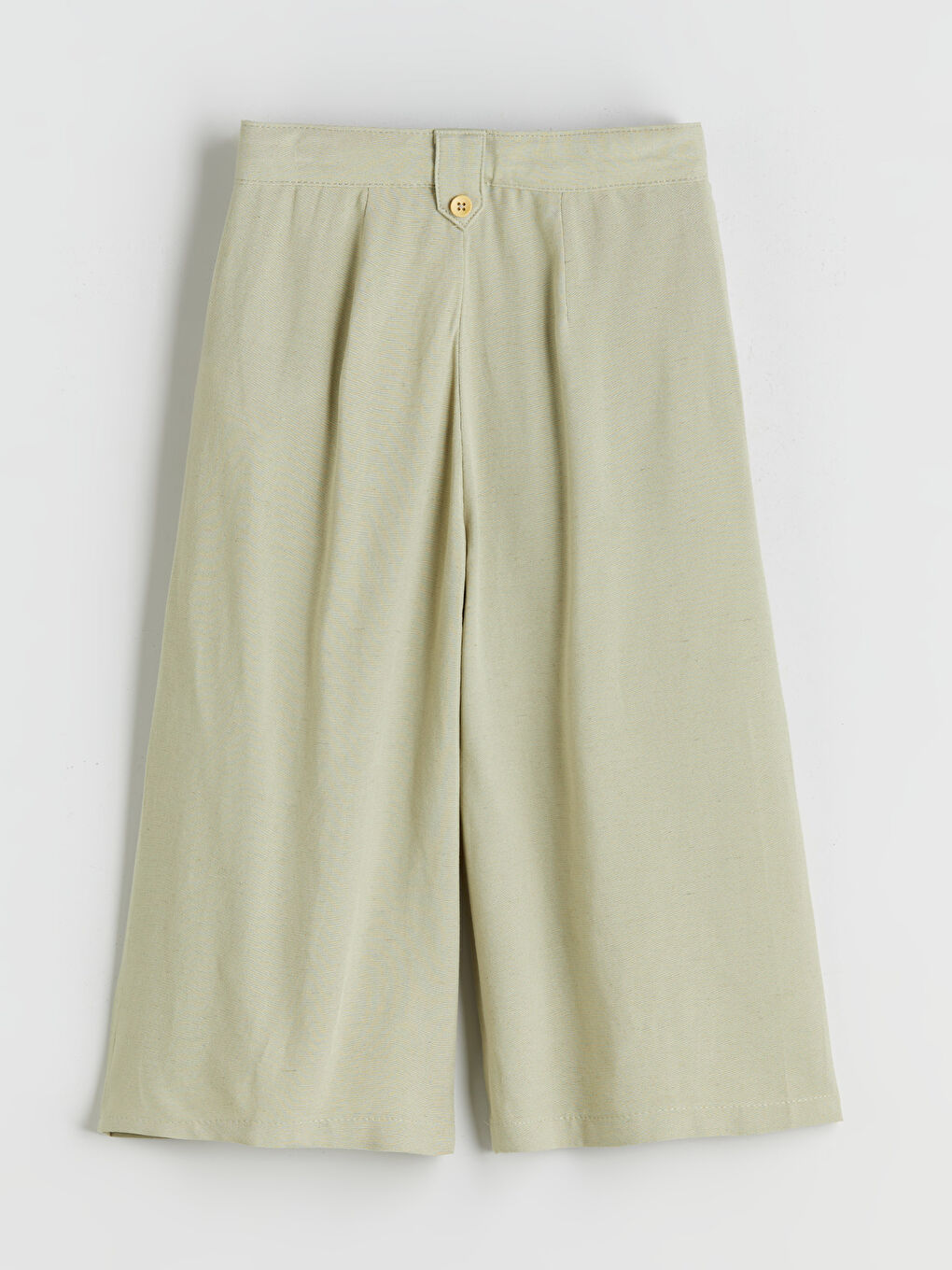 Yeşil Keten Karışımlı Pileli Kız Çocuk Kapri-1