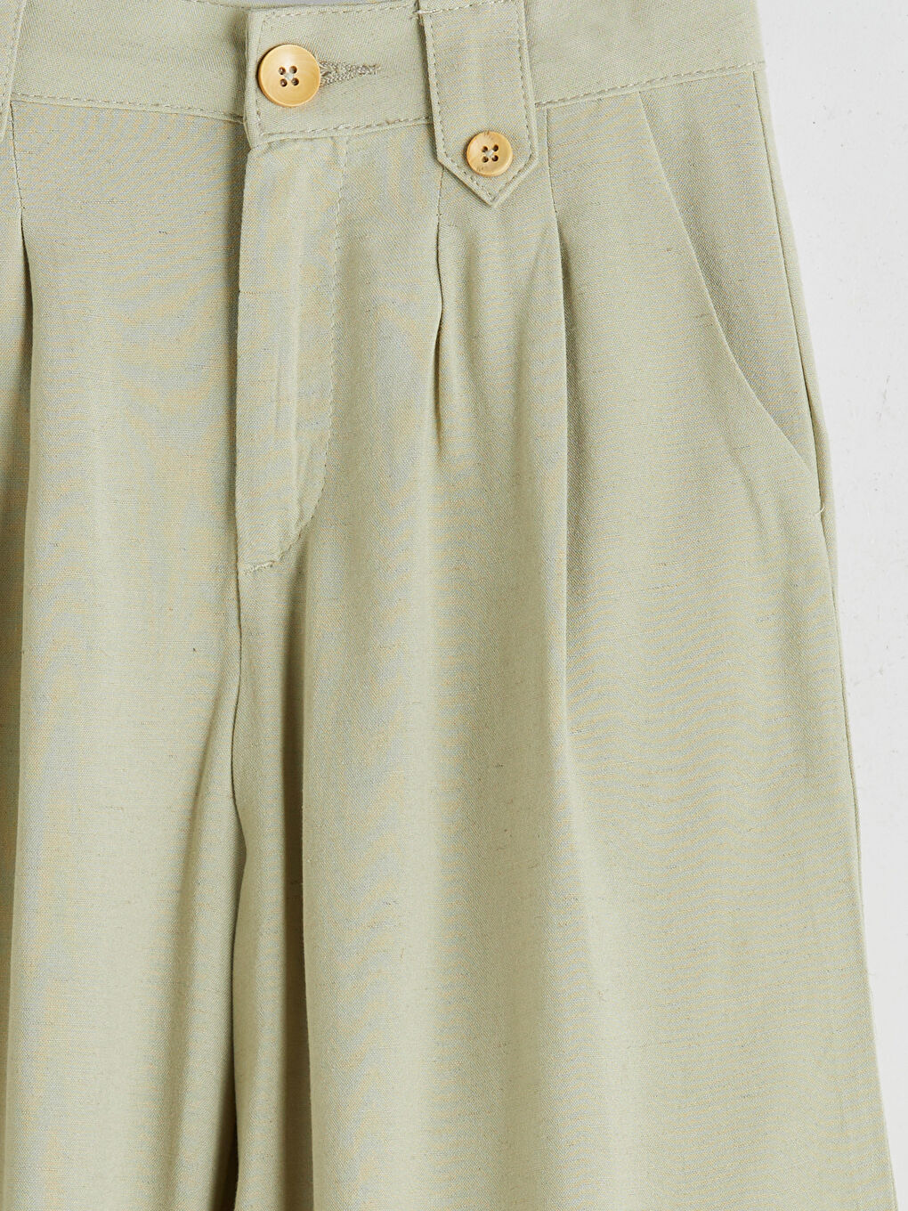 Yeşil Keten Karışımlı Pileli Kız Çocuk Kapri-2