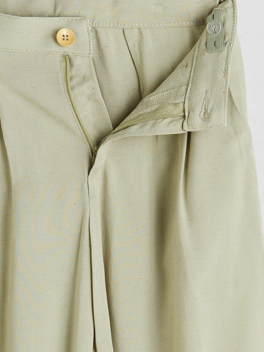 Yeşil Keten Karışımlı Pileli Kız Çocuk Kapri-3