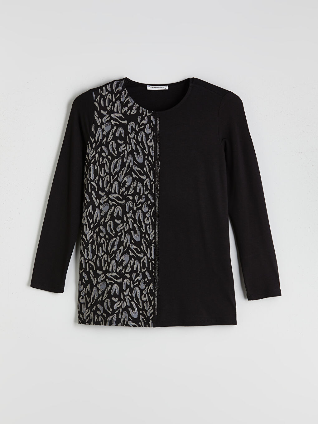 Siyah Bisiklet Yaka Desenli Bluz-4