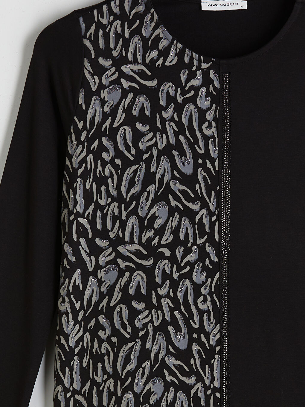 Siyah Bisiklet Yaka Desenli Bluz-6