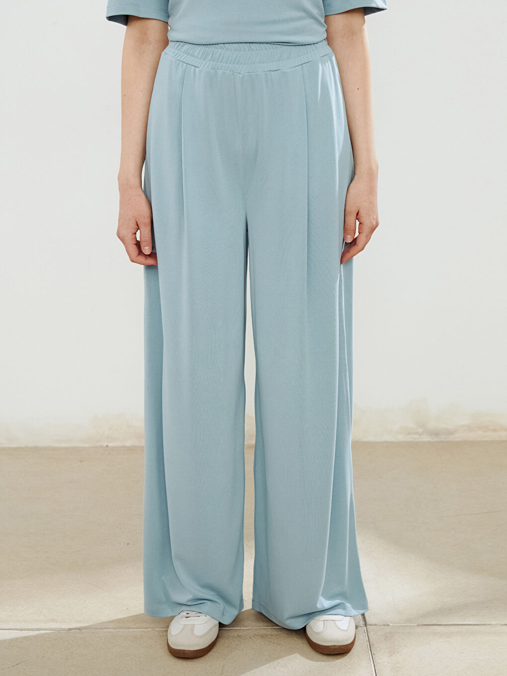 Mavi Beli Lastikli Modal Karışımlı Kadın Eşofman Altı-1