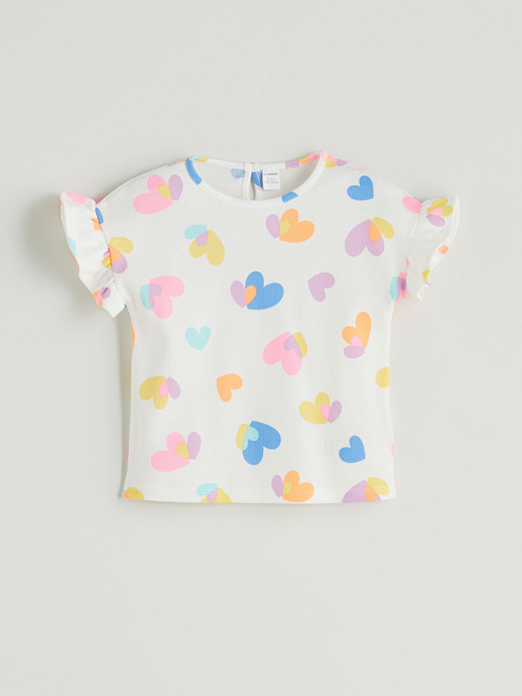 Ekru Bisiklet Yaka Baskılı Kız Çocuk Tişört