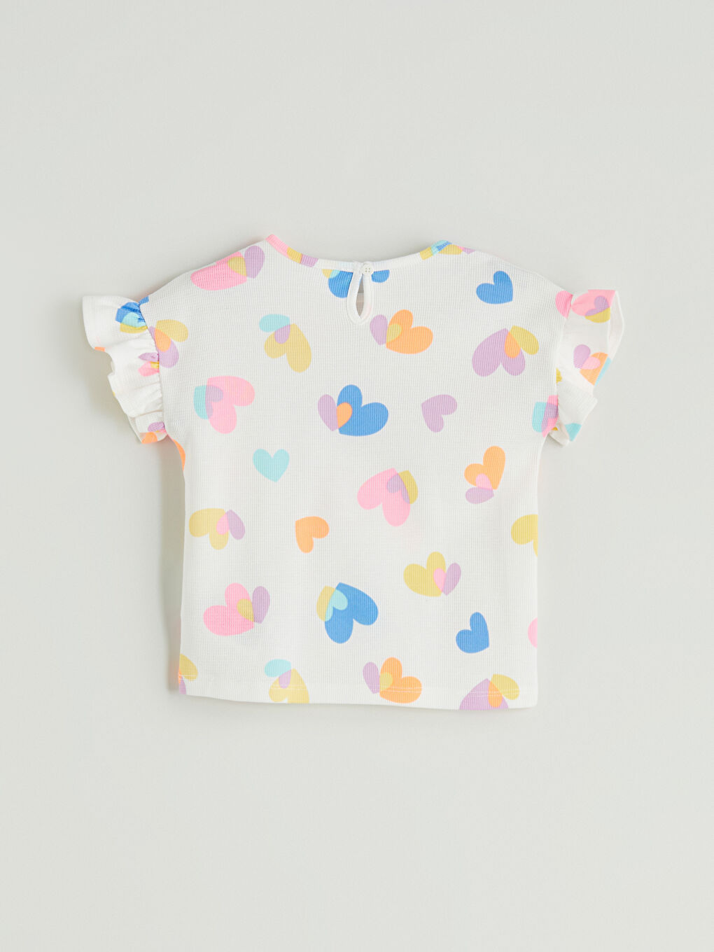 Ekru Bisiklet Yaka Baskılı Kız Çocuk Tişört-1