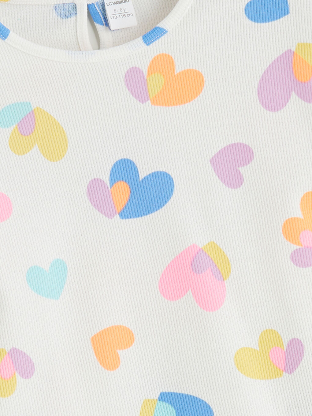 Ekru Bisiklet Yaka Baskılı Kız Çocuk Tişört-2