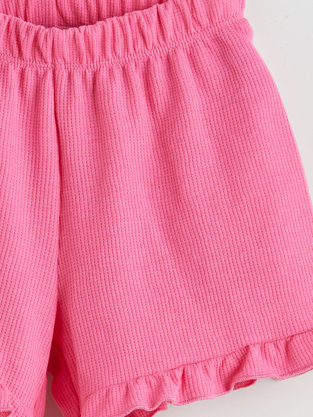 Pembe Beli Lastikli Fırfırlı Kız Çocuk Şort-2
