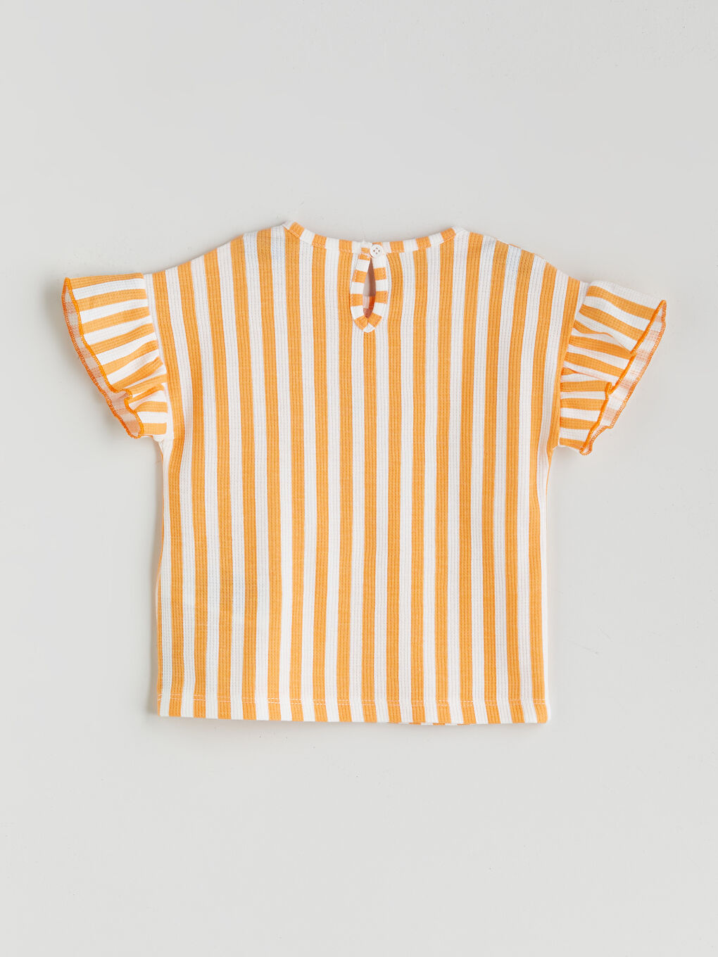 Turuncu Bisiklet Yaka Çiçek Nakışlı Kız Çocuk Tişört-2