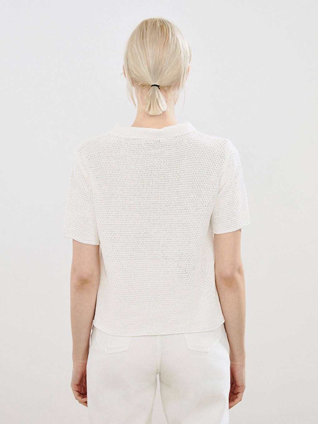 Bej Polo Yaka Ajurlu Kadın Triko Kazak-3