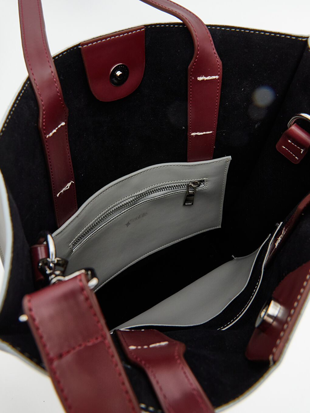 Gri Deri Görünümlü Kadın Omuz Çantası-3