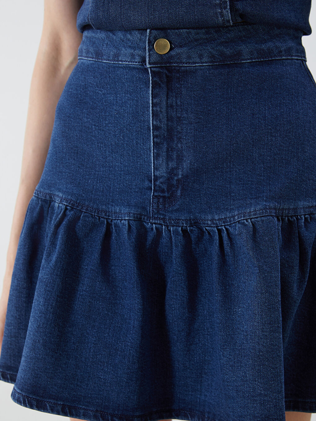 Lacivert Pileli Mini Jean Etek-2