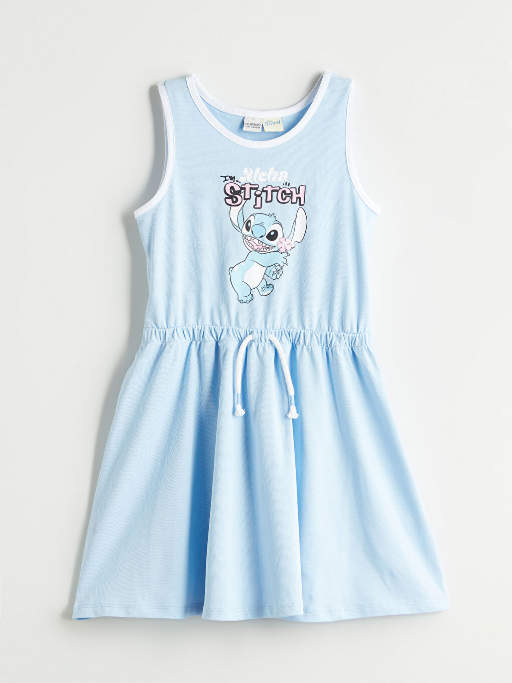 Mavi Bisiklet Yaka Stitch Baskılı Kız Çocuk Elbise