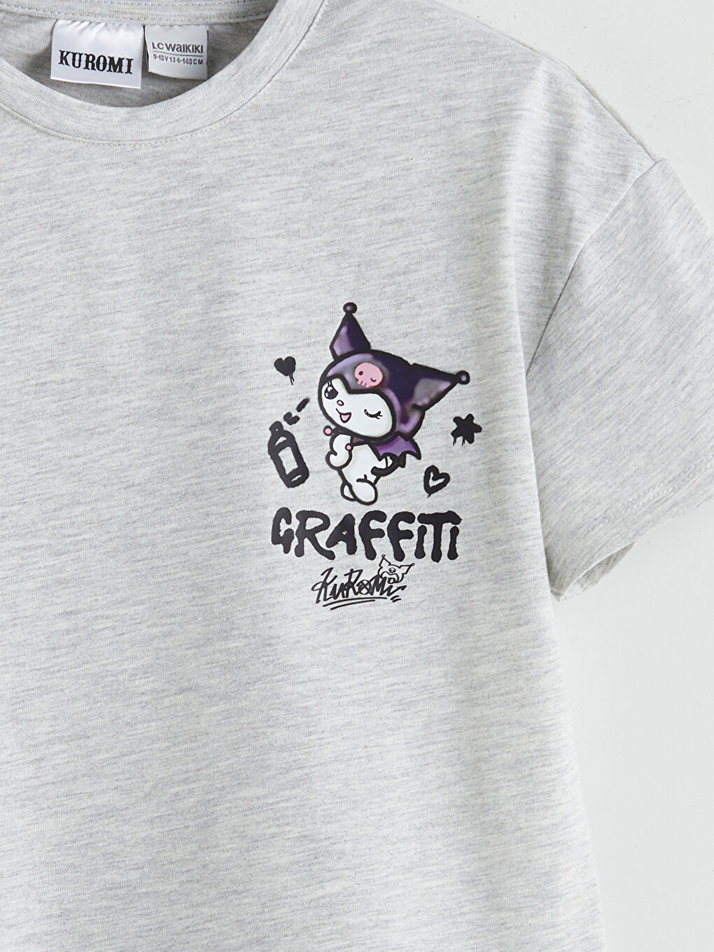 Gri Bisiklet Yaka Kuromi Baskılı Kız Çocuk Elbise-3