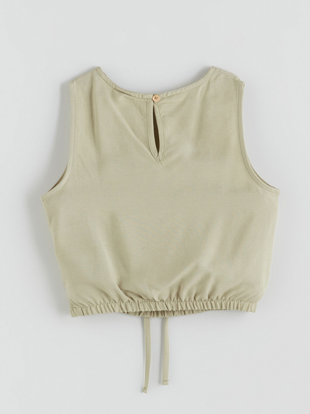 Yeşil Bisiklet Yaka Keten Karışımlı Kız Çocuk Bluz-2