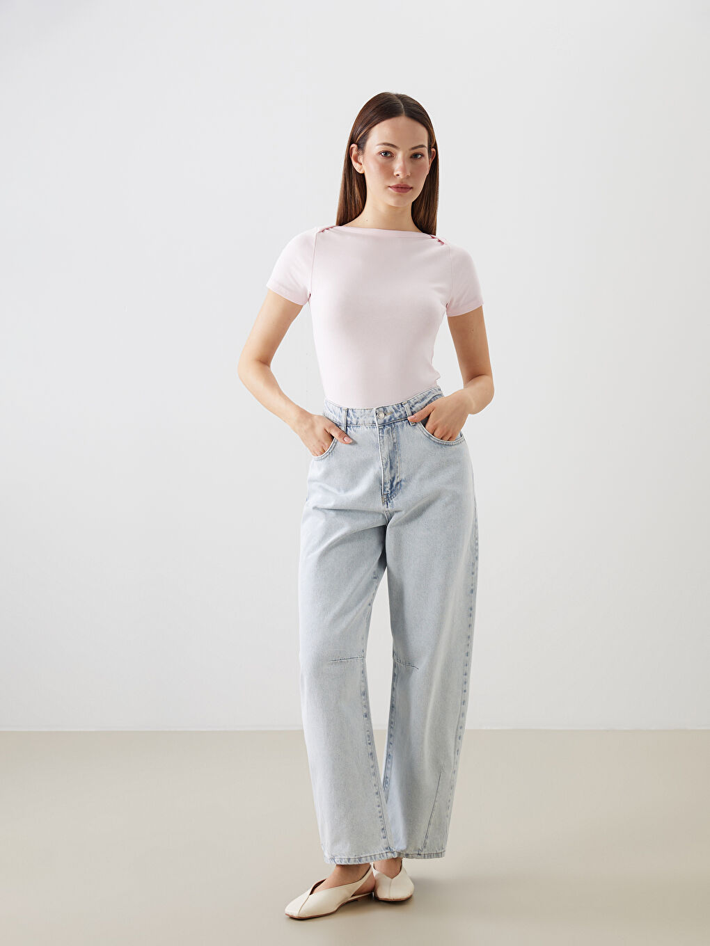 LCWAIKIKI Classic Slash Neck Women's T-Shirt -S5PF33Z8-FWW