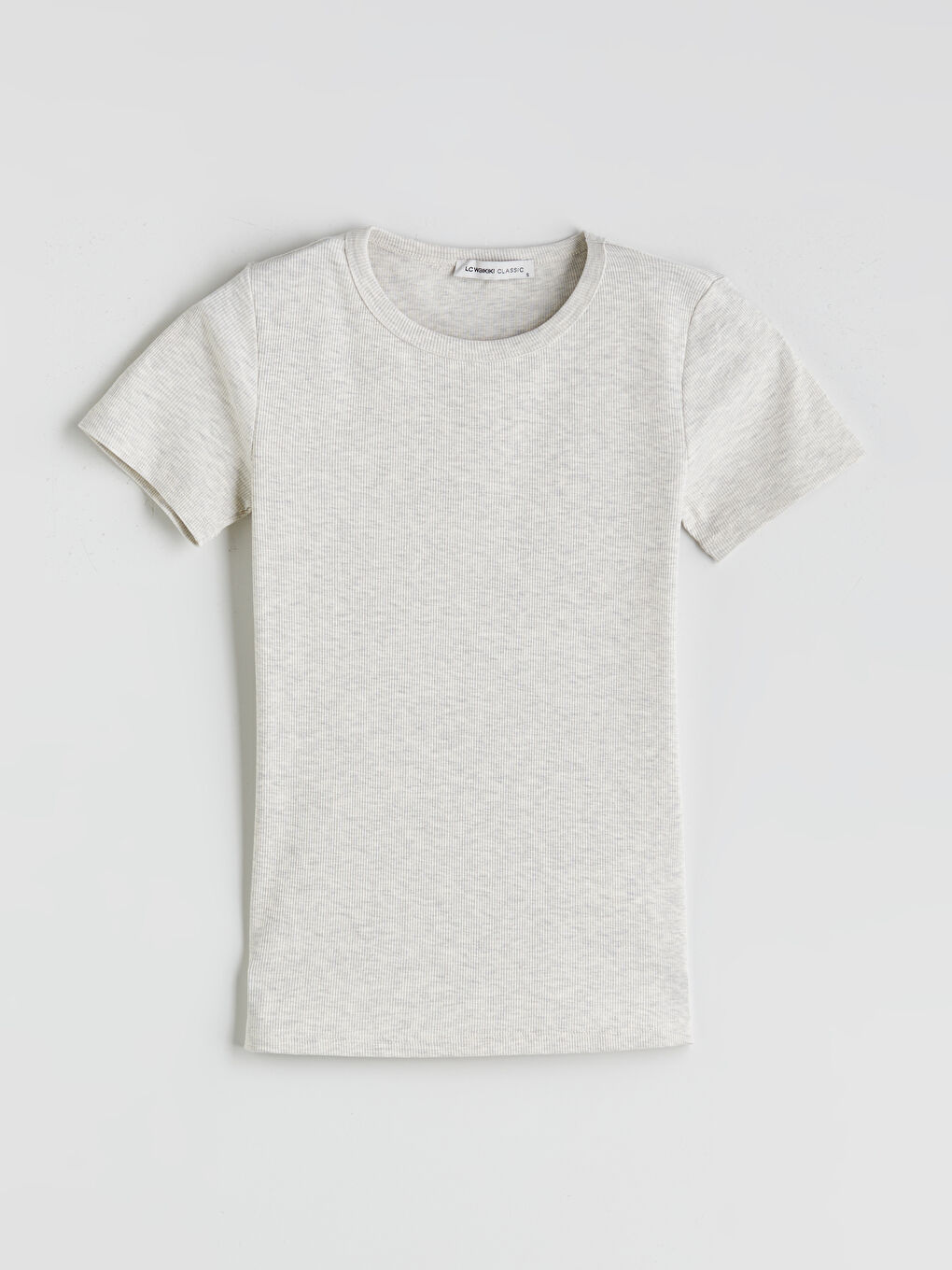 Beyaz Bisiklet Yaka Dokulu Kadın Tişört-4