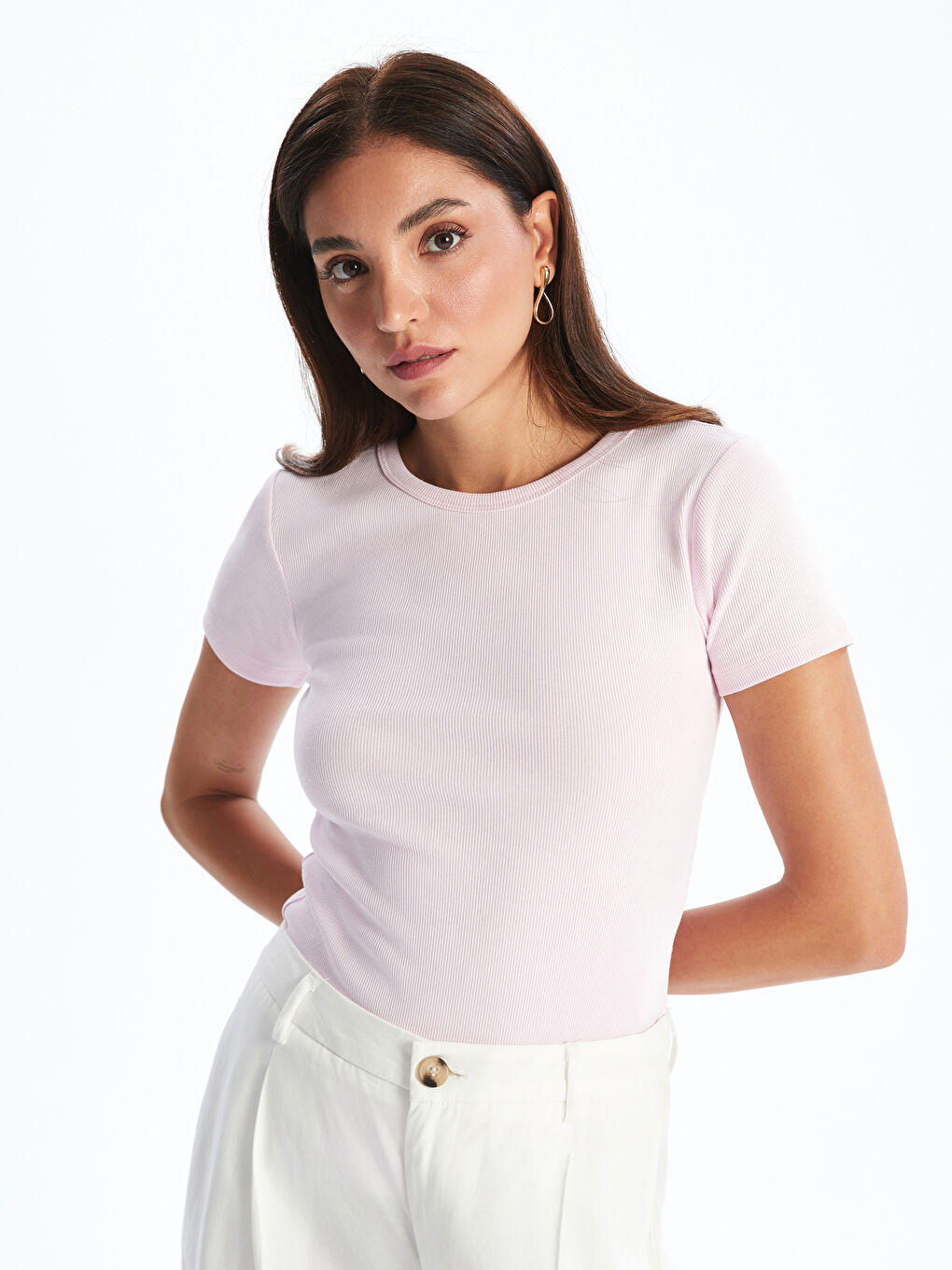Crew Neck Textured Women's T-Shirt -S5PF34Z8-FWW
