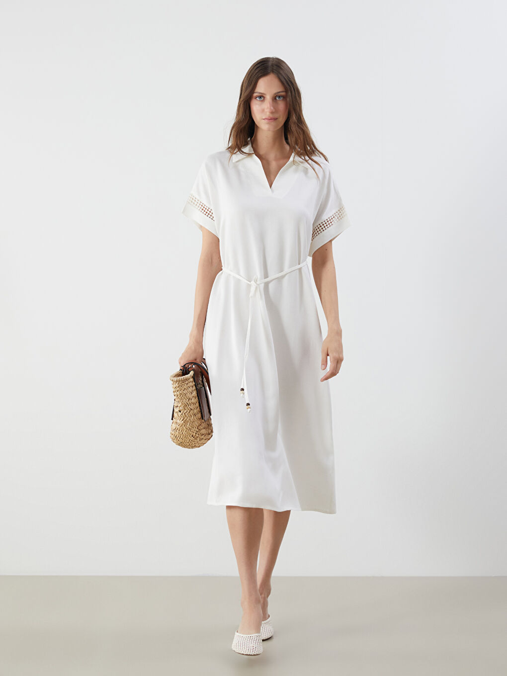 LCWAIKIKI Classic Collared Linen Blend Dress -S5PF67Z8-R9J