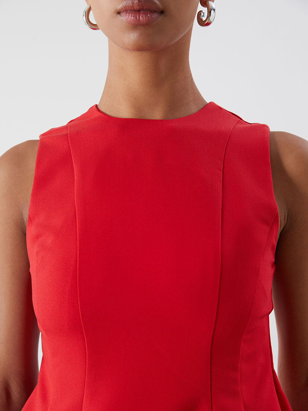 Crew Neck Peplum Blouse -S5PG10Z8-D3T