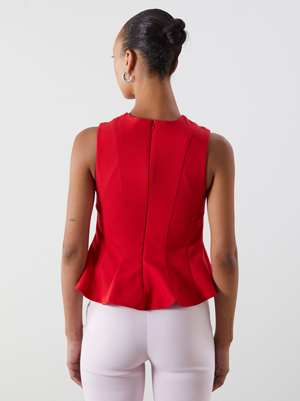 Crew Neck Peplum Blouse -S5PG10Z8-D3T