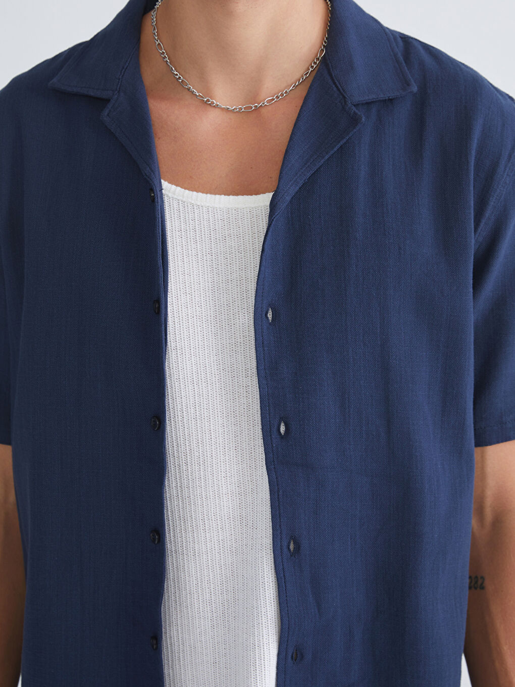 Lacivert Rahat Kalıp Resort Yaka Kısa Kollu Erkek Gömlek-4