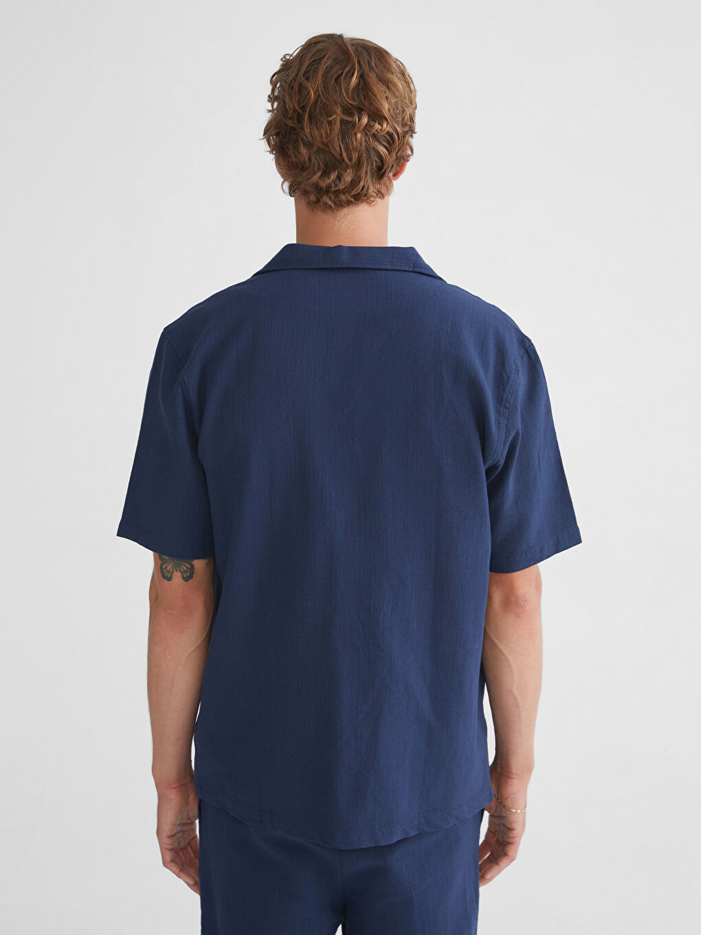 Lacivert Rahat Kalıp Resort Yaka Kısa Kollu Erkek Gömlek-6