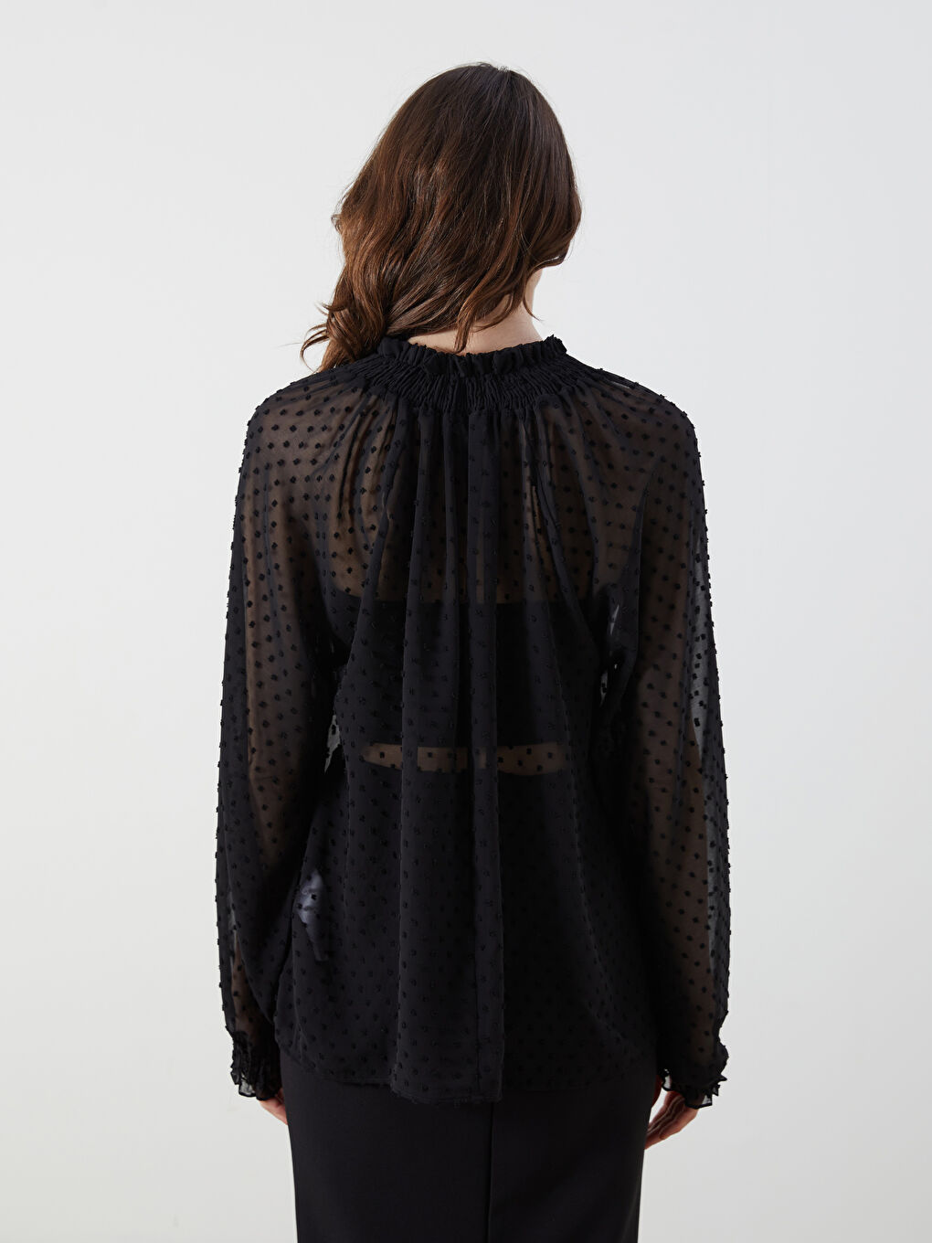 Tie Neck Textured Oversize Blouse-3