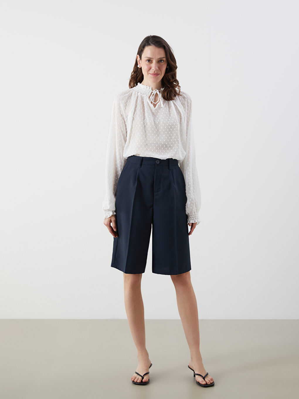 Blouse Surdimensionnée Texturée à Col Lavallière-1