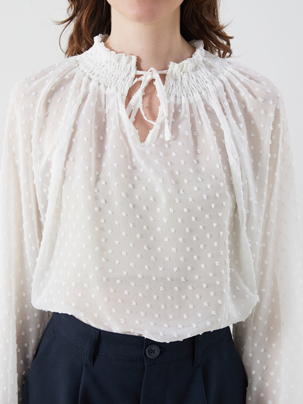 Blouse Surdimensionnée Texturée à Col Lavallière-2
