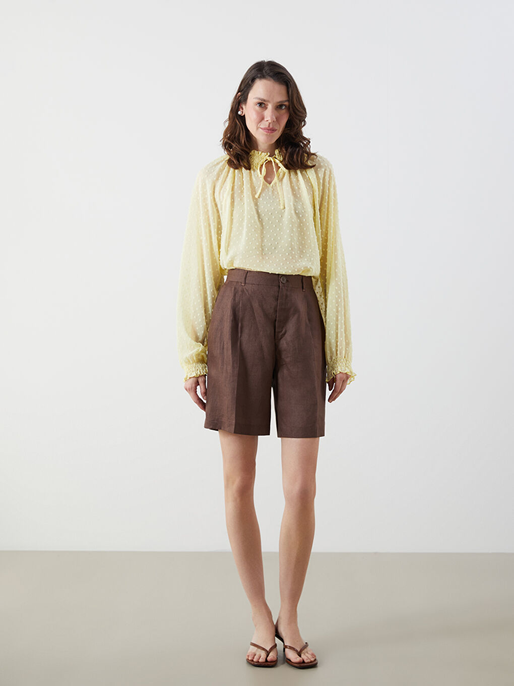 Blouse Surdimensionnée Texturée à Col Lavallière-1