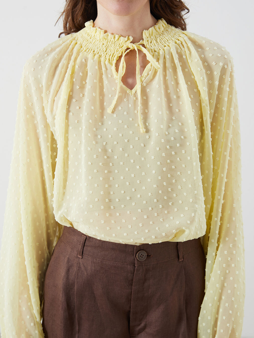Blouse Surdimensionnée Texturée à Col Lavallière-2