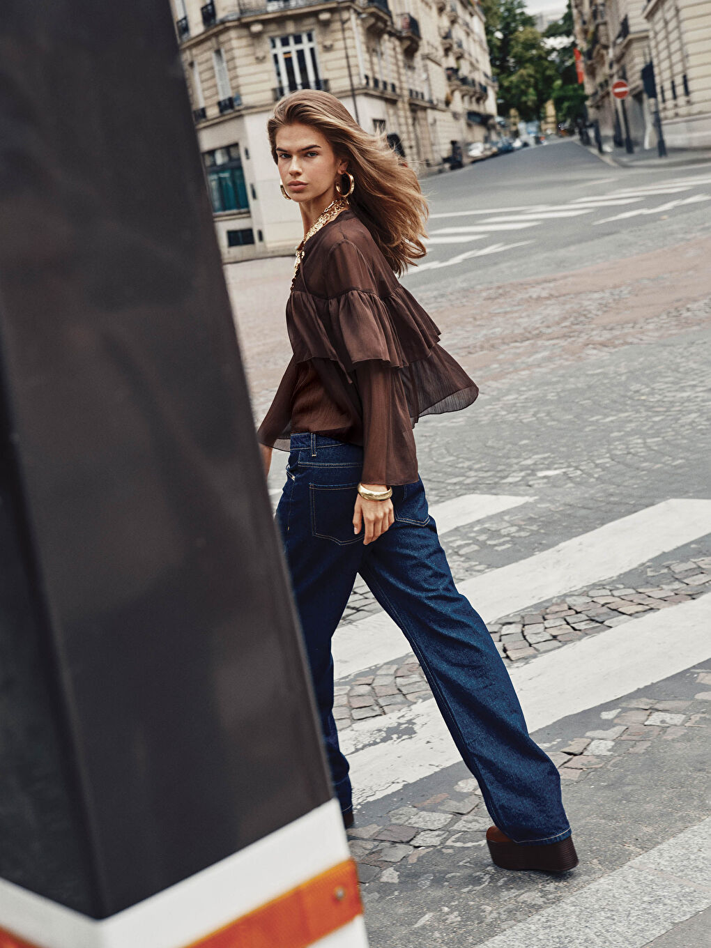 Tie Neck Ruffle Detailed Blouse