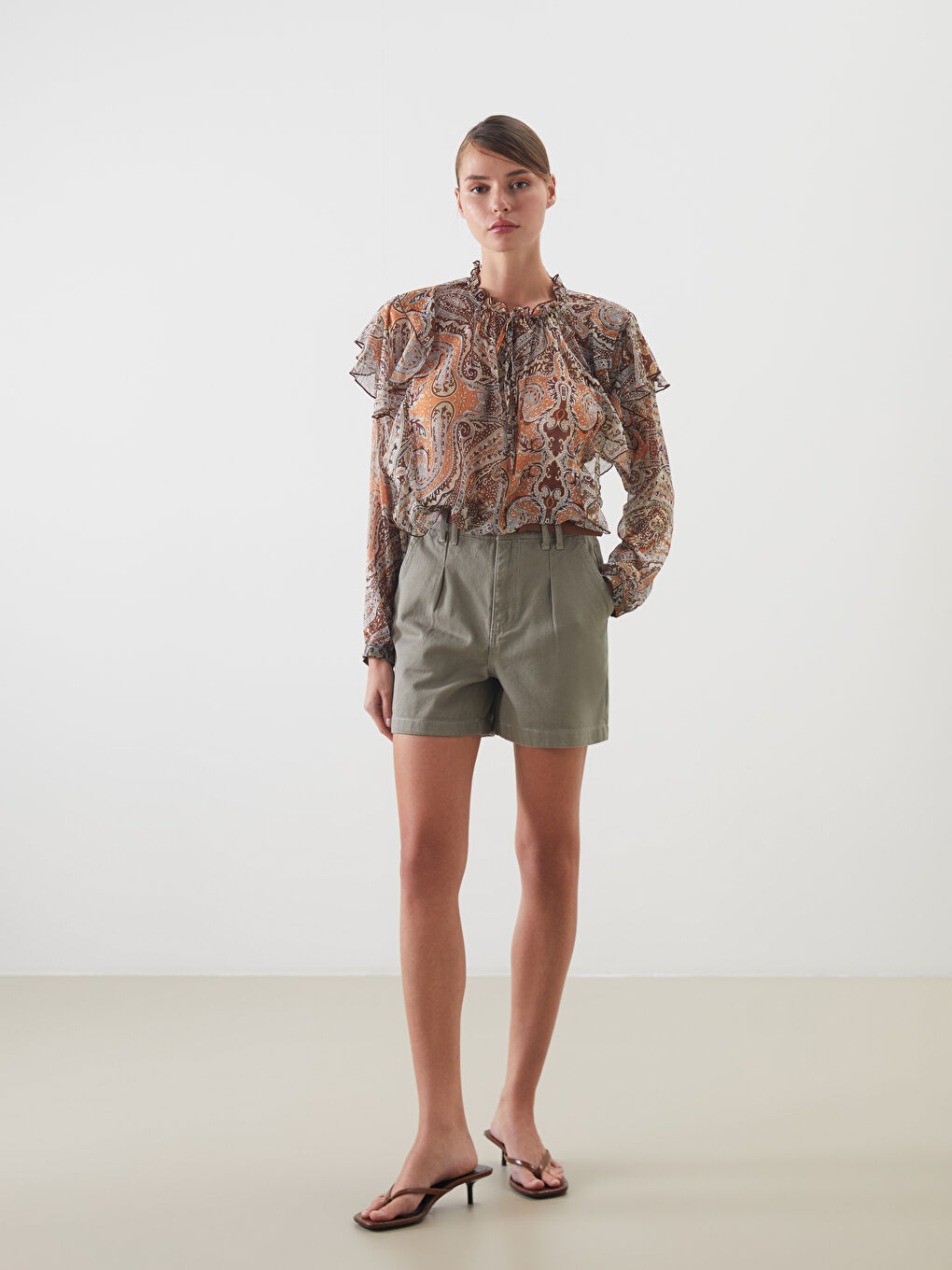 Tie Neck Patterned Blouse-1