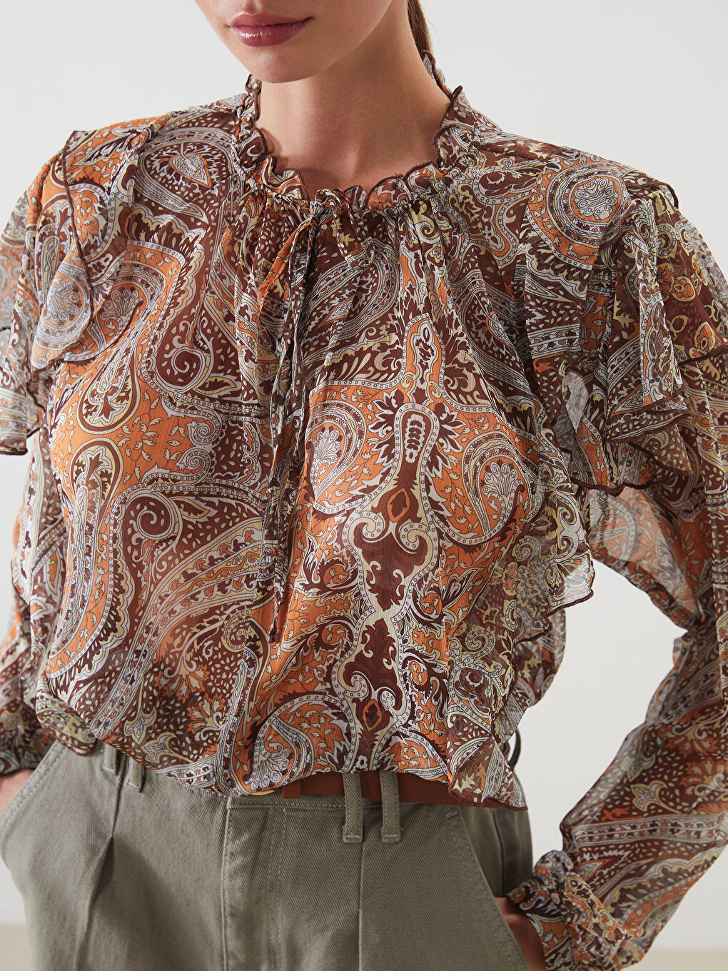 Tie Neck Patterned Blouse-2