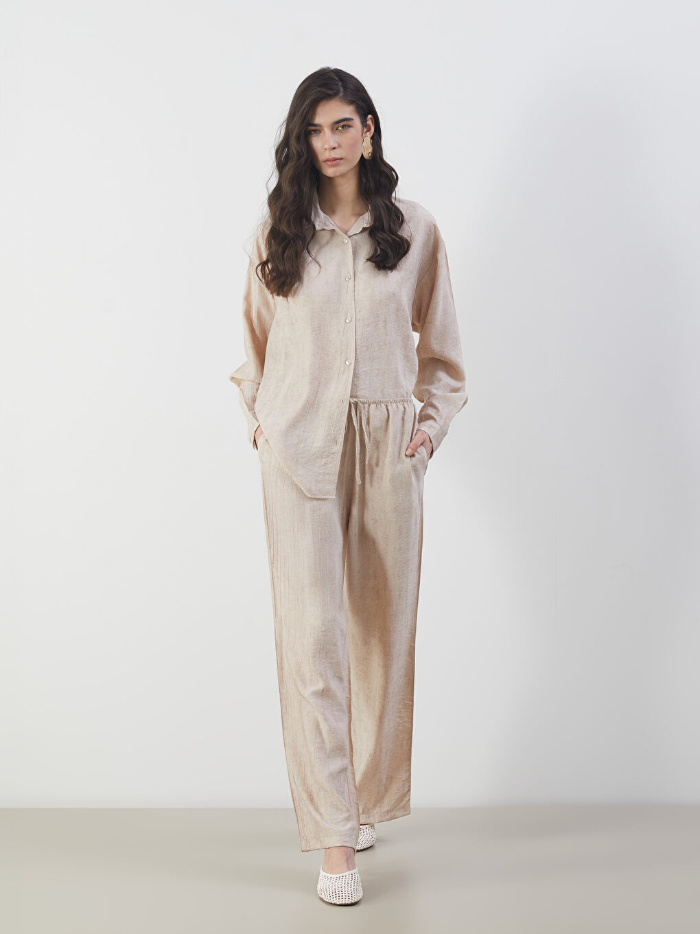 Elasticated Waist Linen-Look Women's Trousers -S5PH05Z8-ZHF