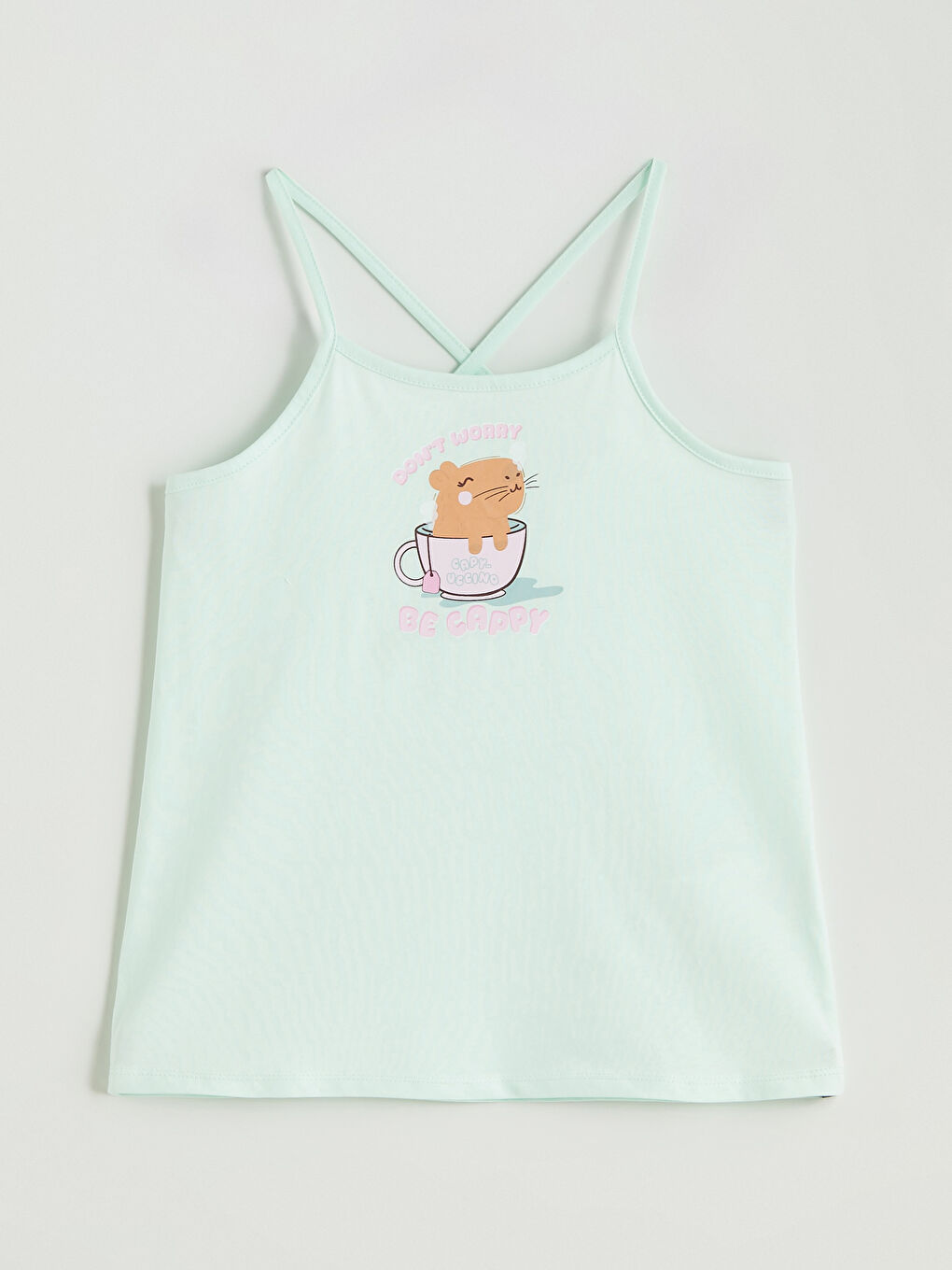 Yeşil Kare Yaka Kız Çocuk Pijama Üst