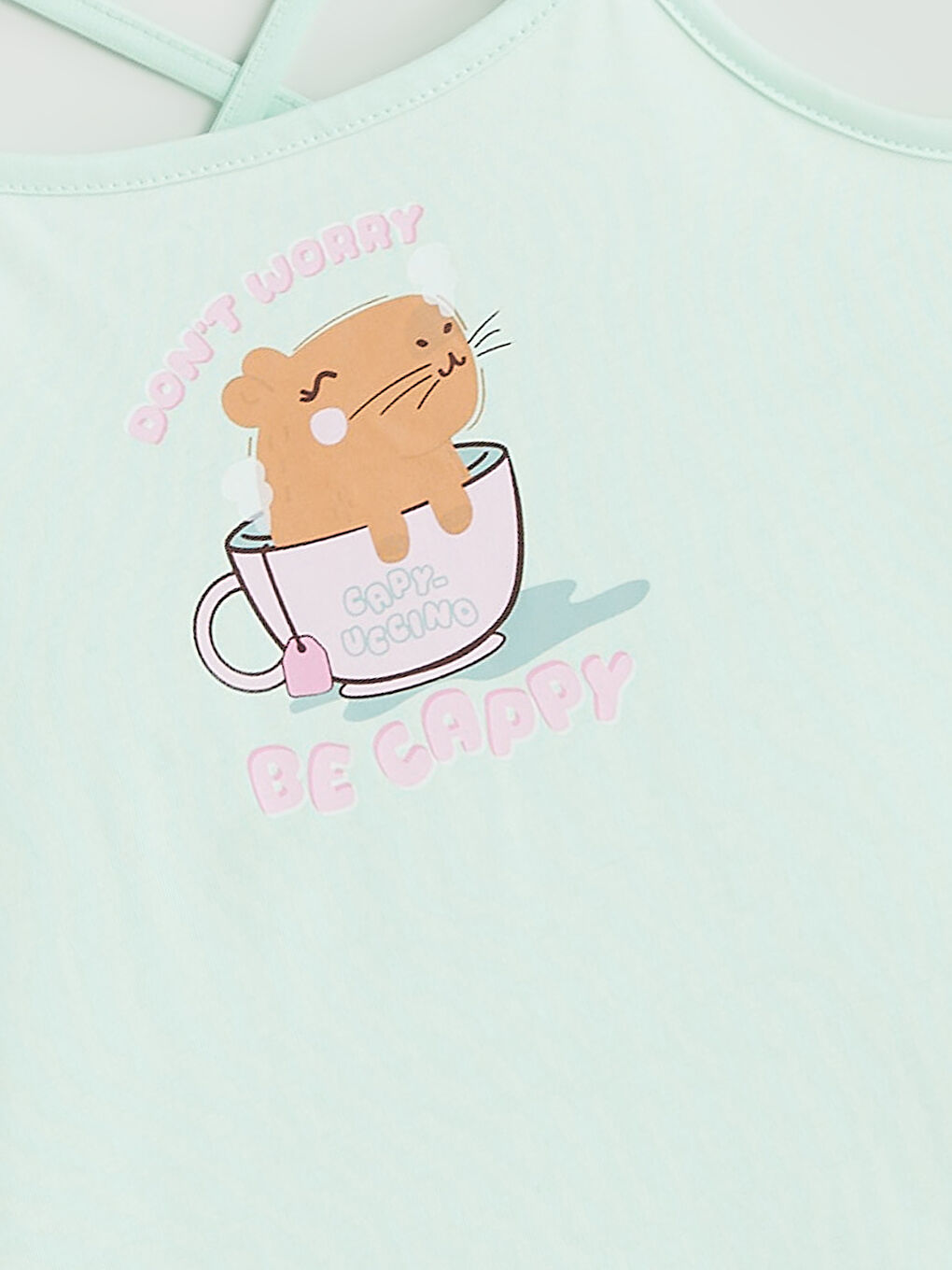 Yeşil Kare Yaka Kız Çocuk Pijama Üst-1