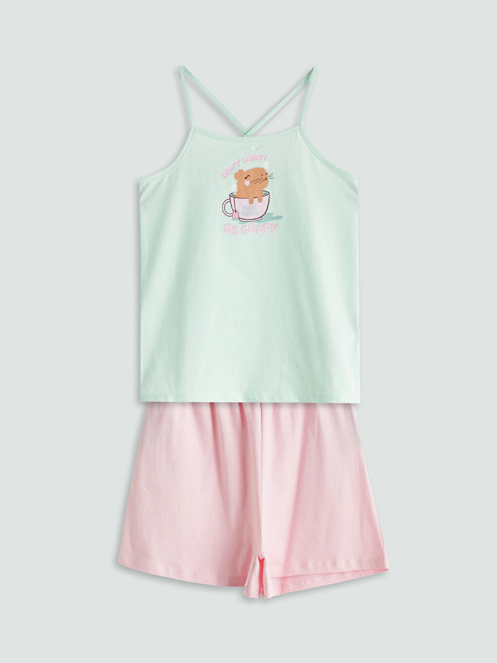 Crew Neck Girl's Shorts Pajama Set -S5PH42Z4-FV3