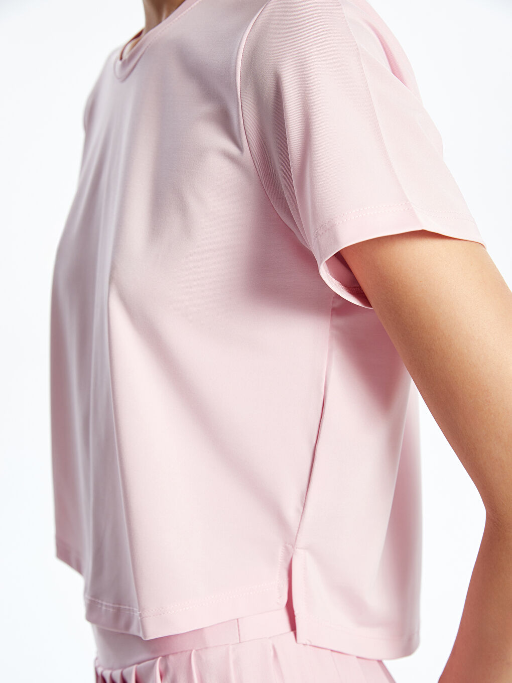 Pembe Bisiklet Yaka Kadın Spor Tişört-2